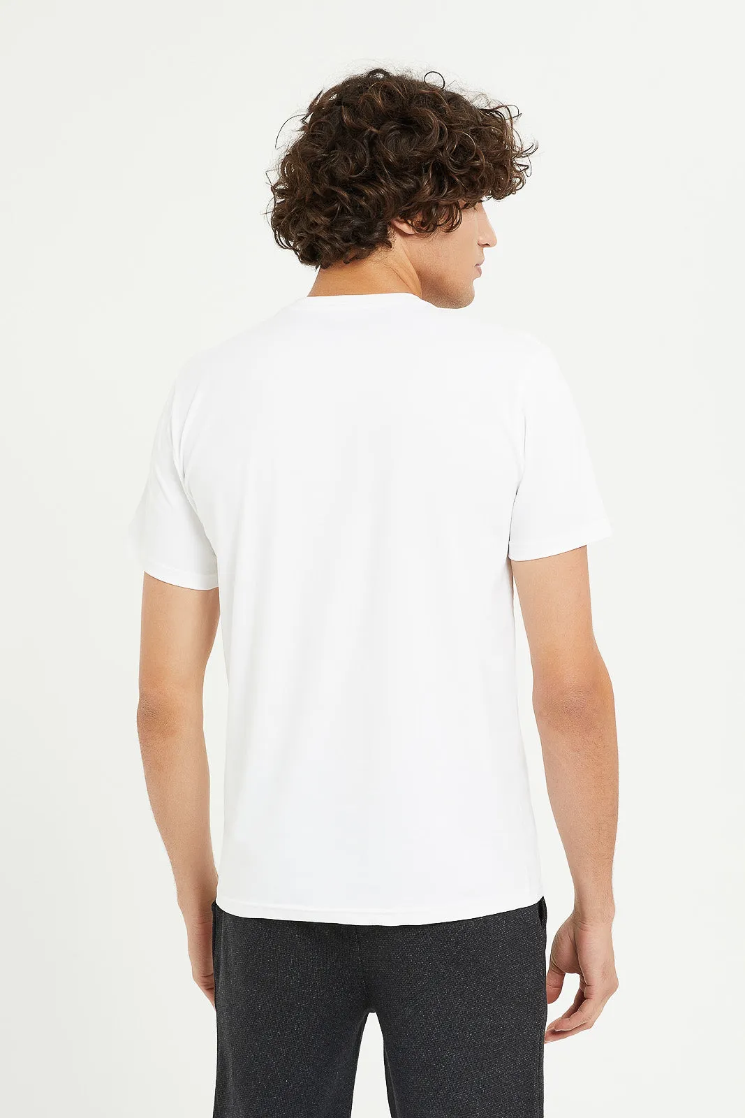 Men White Stretch T-Shirt With Applique