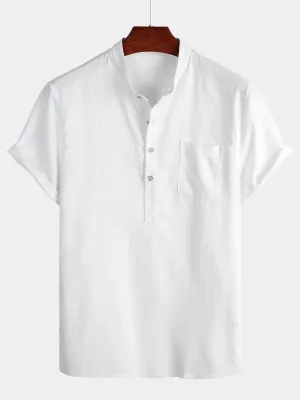 Men's Breathable Linen Cotton Short Sleeve Shirt
