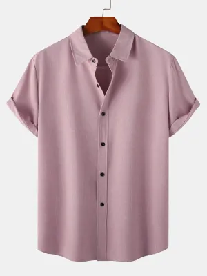 Men's Breathable Solid Color Cotton Button Up Casual Short Sleeve Shirt