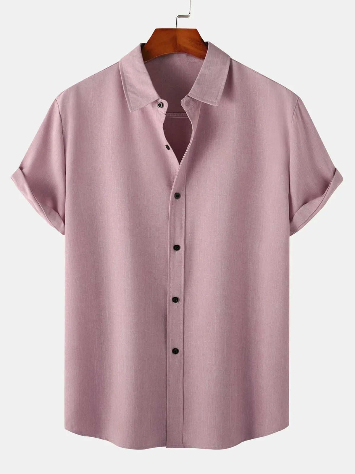 Men's Breathable Solid Color Cotton Button Up Casual Short Sleeve Shirt