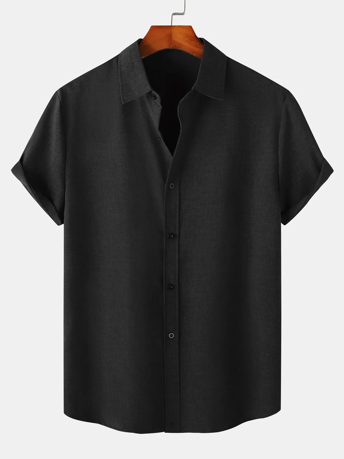 Men's Breathable Solid Color Cotton Button Up Casual Short Sleeve Shirt