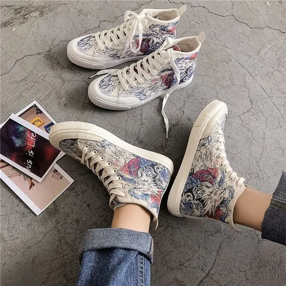 Men's Chic High Top Painting Canvas Shoes