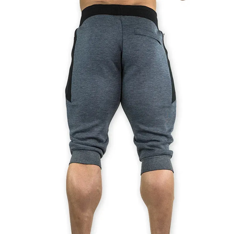 Men's Cotton Casual Shorts - 3/4 Jogger Capri Pants, Breathable Below Knee Short Pants with Three Pockets