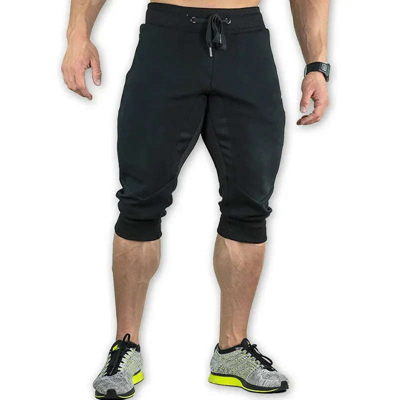 Men's Cotton Casual Shorts - 3/4 Jogger Capri Pants, Breathable Below Knee Short Pants with Three Pockets