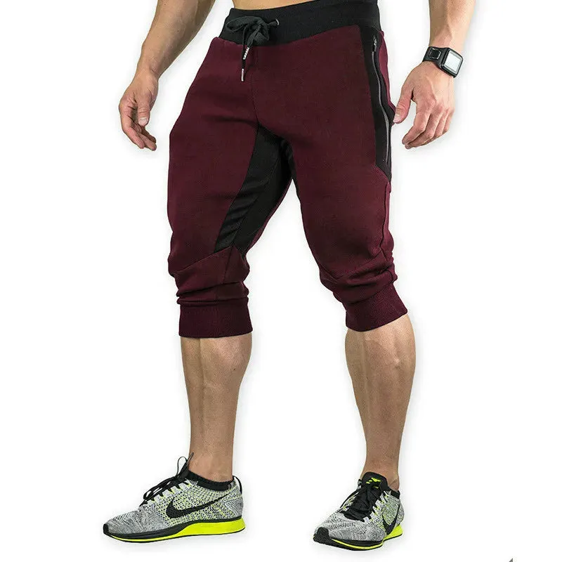 Men's Cotton Casual Shorts - 3/4 Jogger Capri Pants, Breathable Below Knee Short Pants with Three Pockets