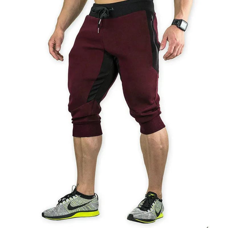 Men's Cotton Casual Shorts - 3/4 Jogger Capri Pants, Breathable Below Knee Short Pants with Three Pockets