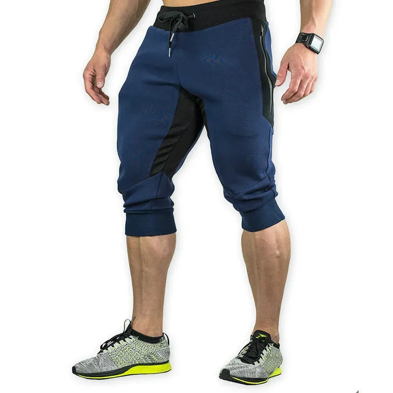 Men's Cotton Casual Shorts - 3/4 Jogger Capri Pants, Breathable Below Knee Short Pants with Three Pockets