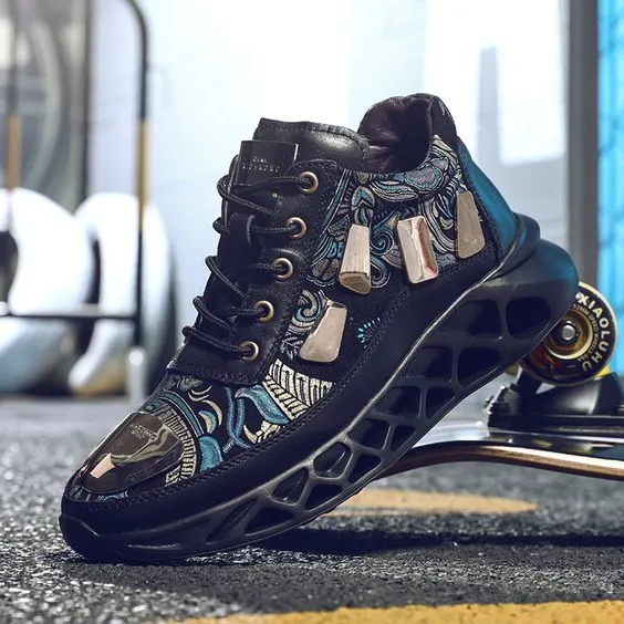 Men's Floral Print Color Block Sneaker Shoes