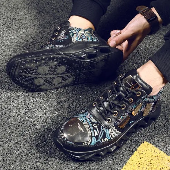Men's Floral Print Color Block Sneaker Shoes
