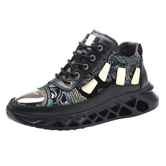 Men's Floral Print Color Block Sneaker Shoes