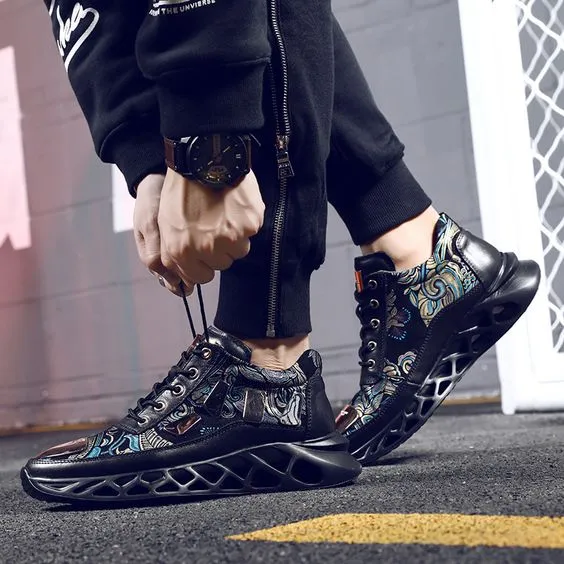Men's Floral Print Color Block Sneaker Shoes