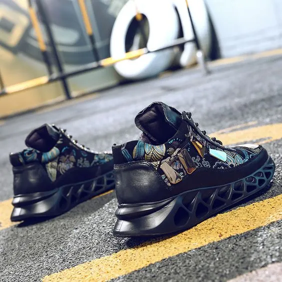 Men's Floral Print Color Block Sneaker Shoes