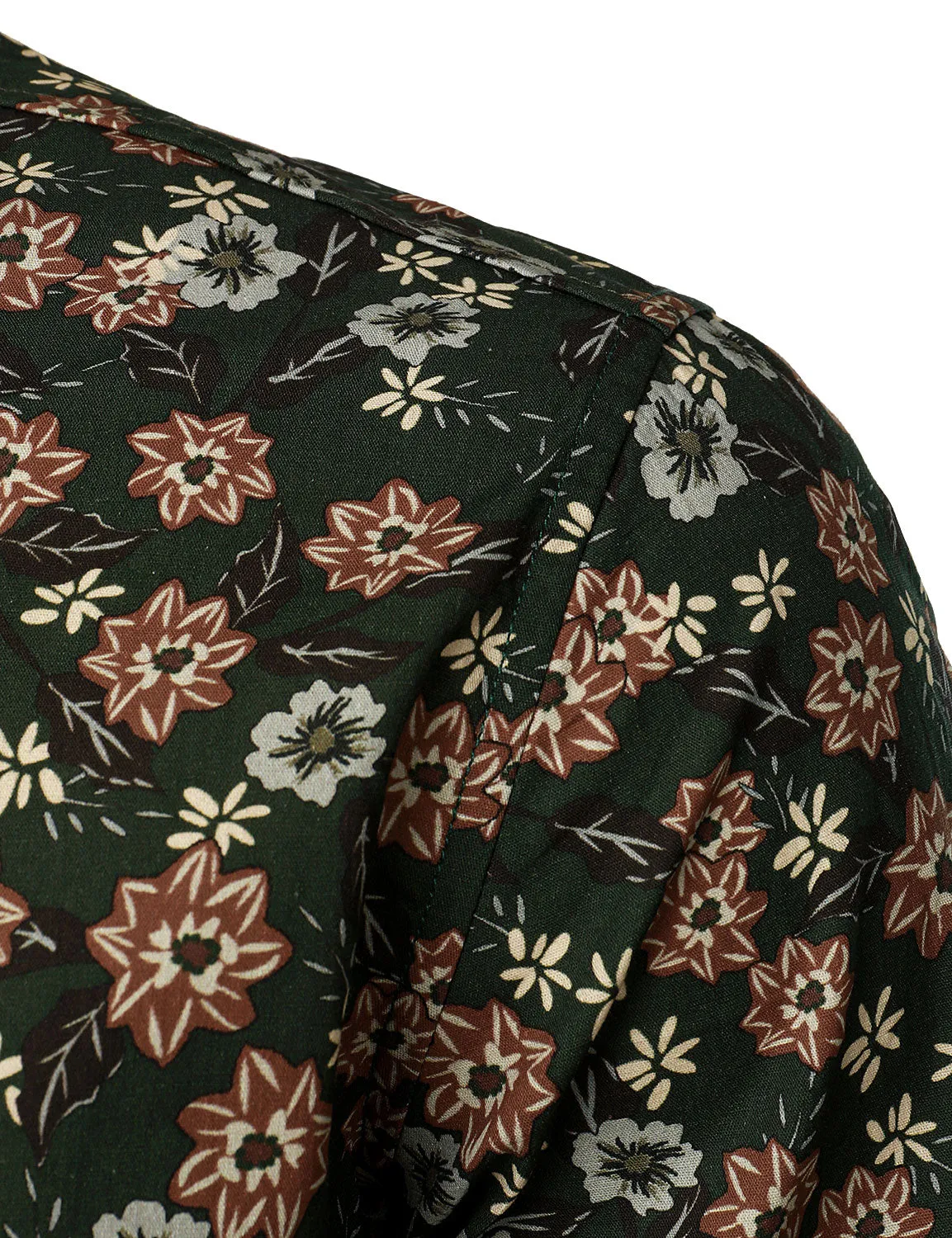 Men's Floral Vintage Green Casual Long Sleeve Button Up Dress Shirt