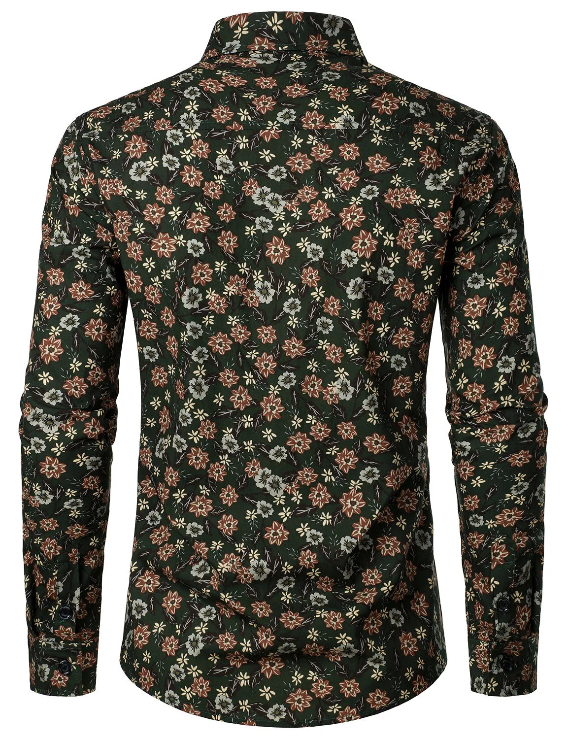 Men's Floral Vintage Green Casual Long Sleeve Button Up Dress Shirt