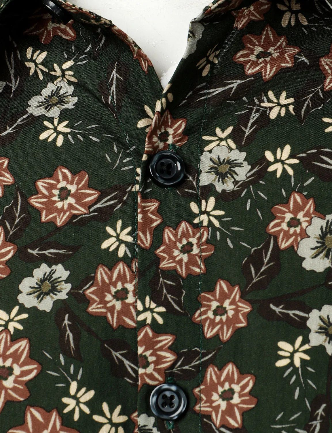 Men's Floral Vintage Green Casual Long Sleeve Button Up Dress Shirt