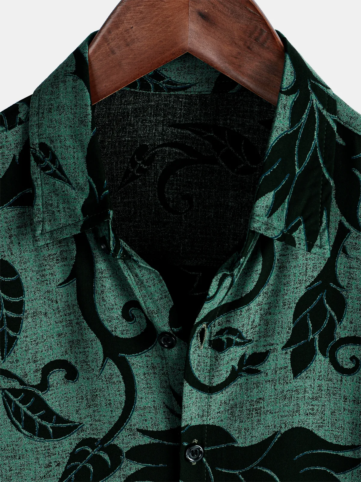 Men's Green Floral Holiday Casual Summer Short Sleeve Button Up Shirt