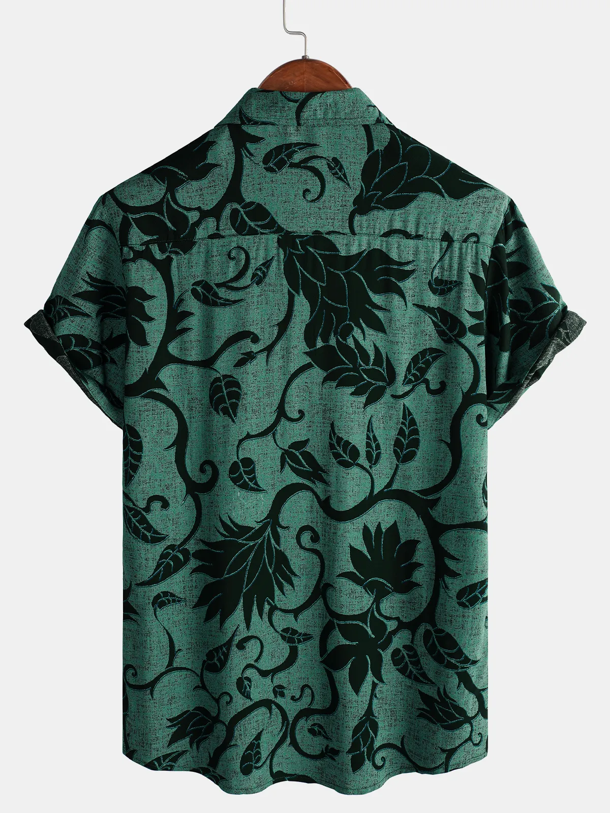 Men's Green Floral Holiday Casual Summer Short Sleeve Button Up Shirt