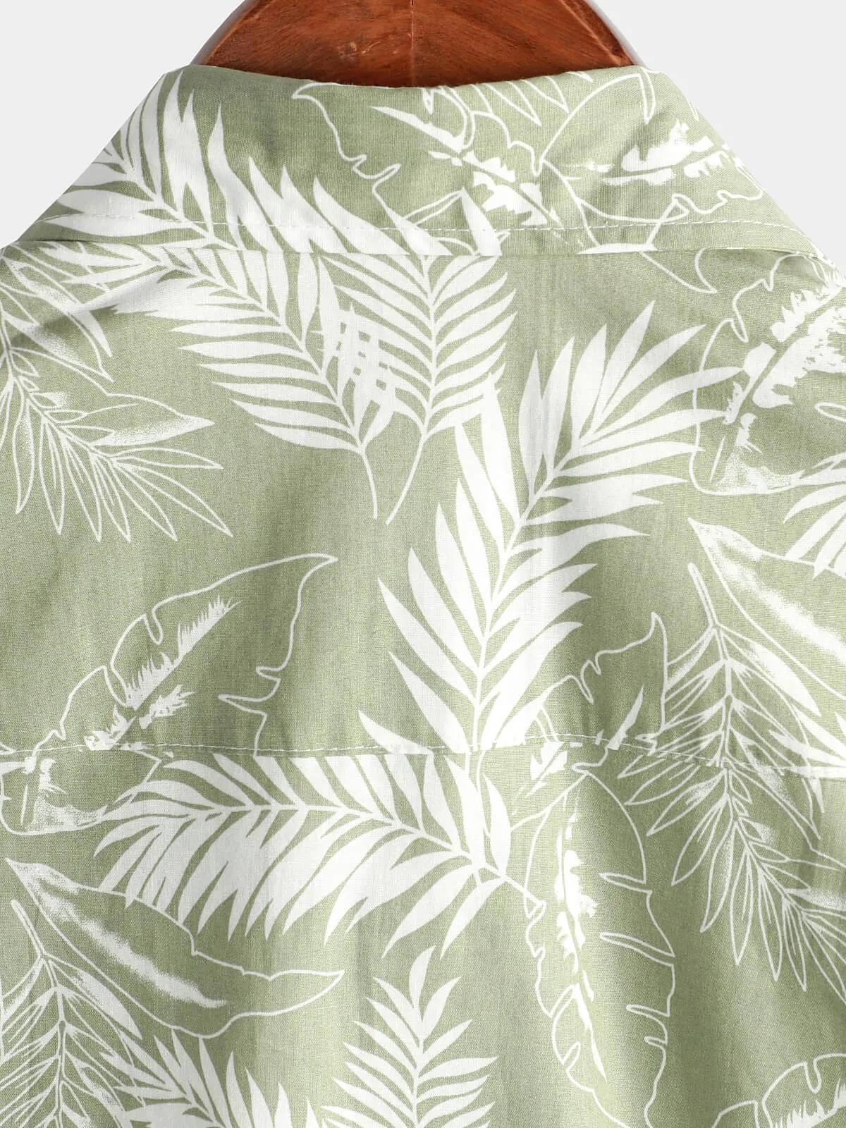 Men's Light Green Hawaiian Soft Tropical Leaf Beach Holiday Cotton Breathable Button Up Short Sleeve Shirt