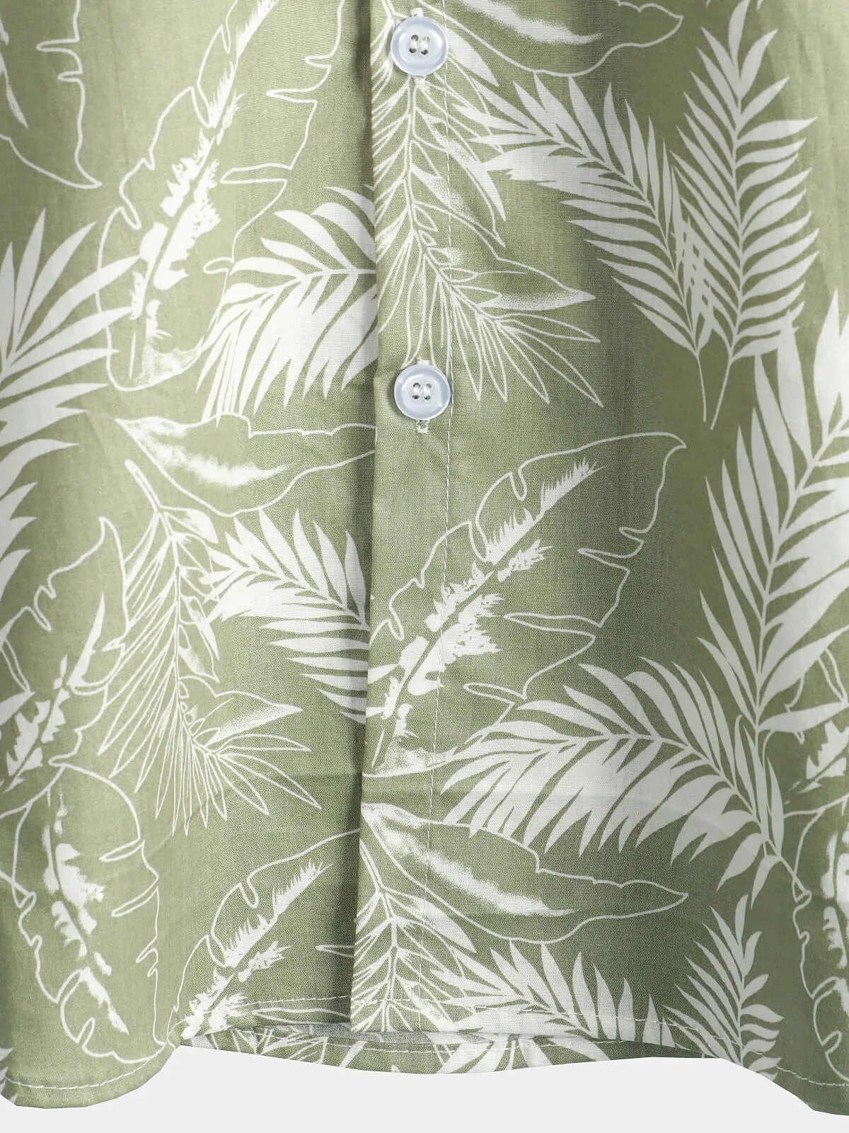 Men's Light Green Hawaiian Soft Tropical Leaf Beach Holiday Cotton Breathable Button Up Short Sleeve Shirt