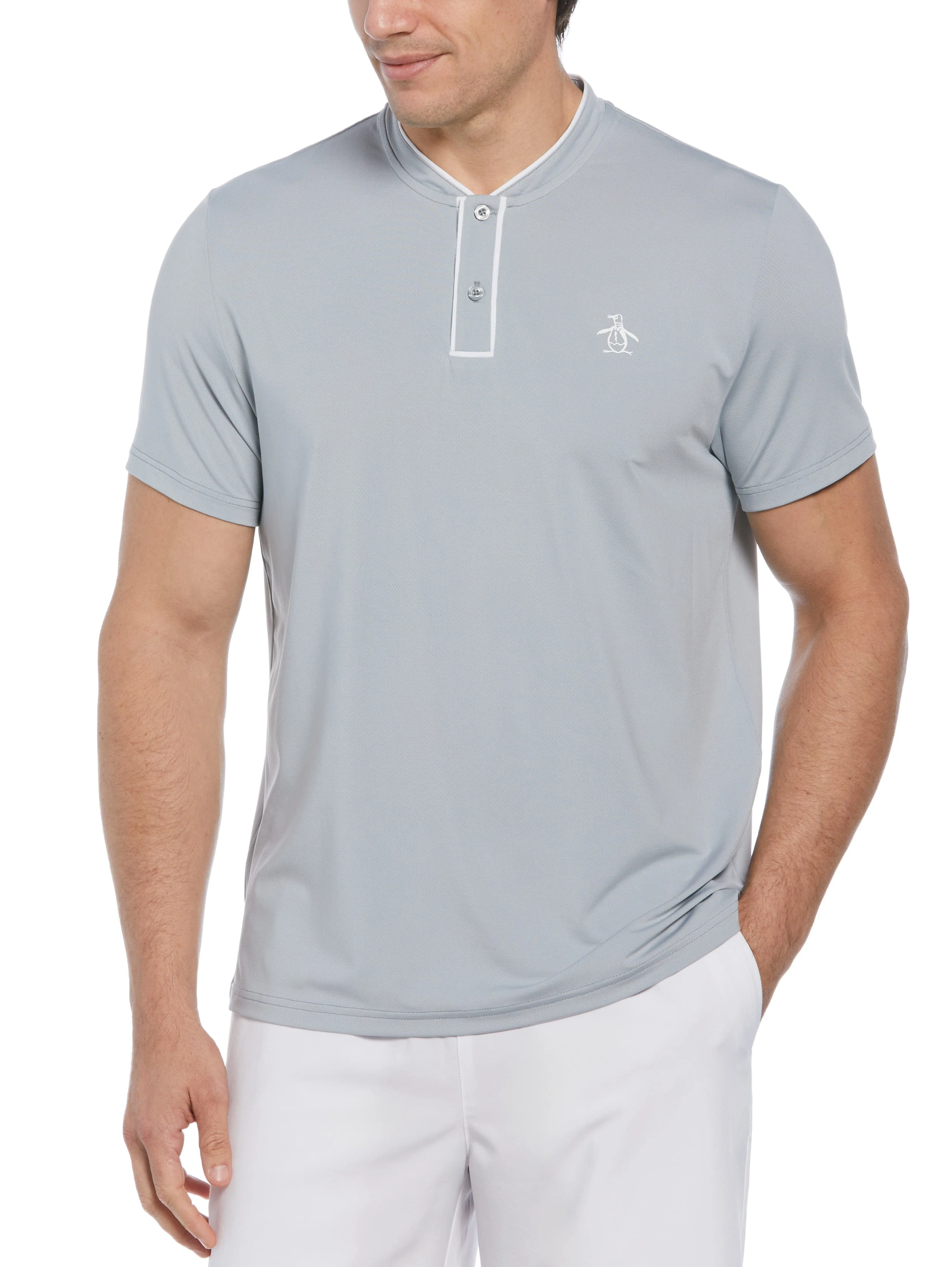 Men's Piped Blade Collar Performance Short Sleeve Tennis Polo Shirt