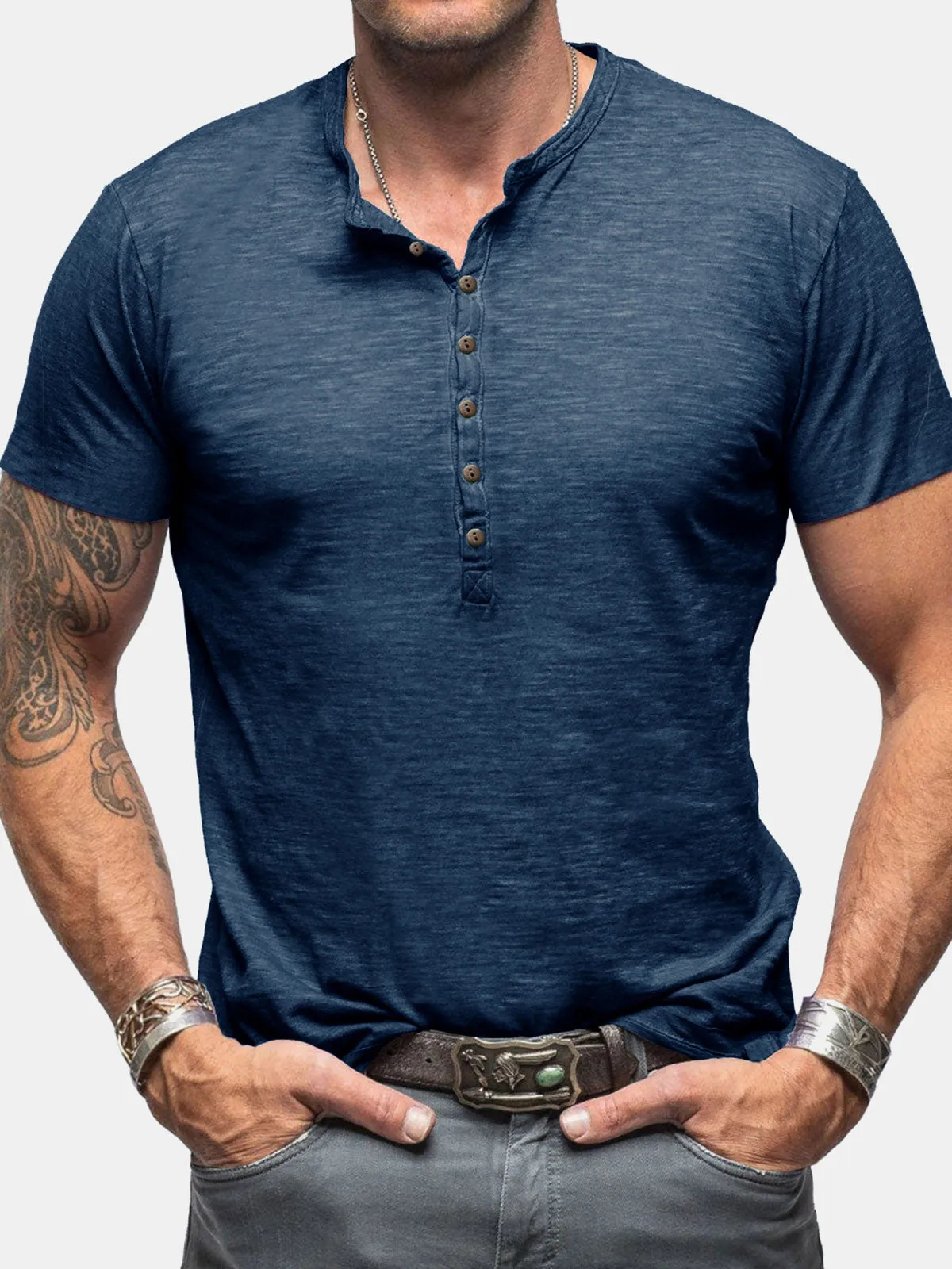 Men's Summer Casual Breathable Cotton Solid Color Short Sleeve T-Shirt