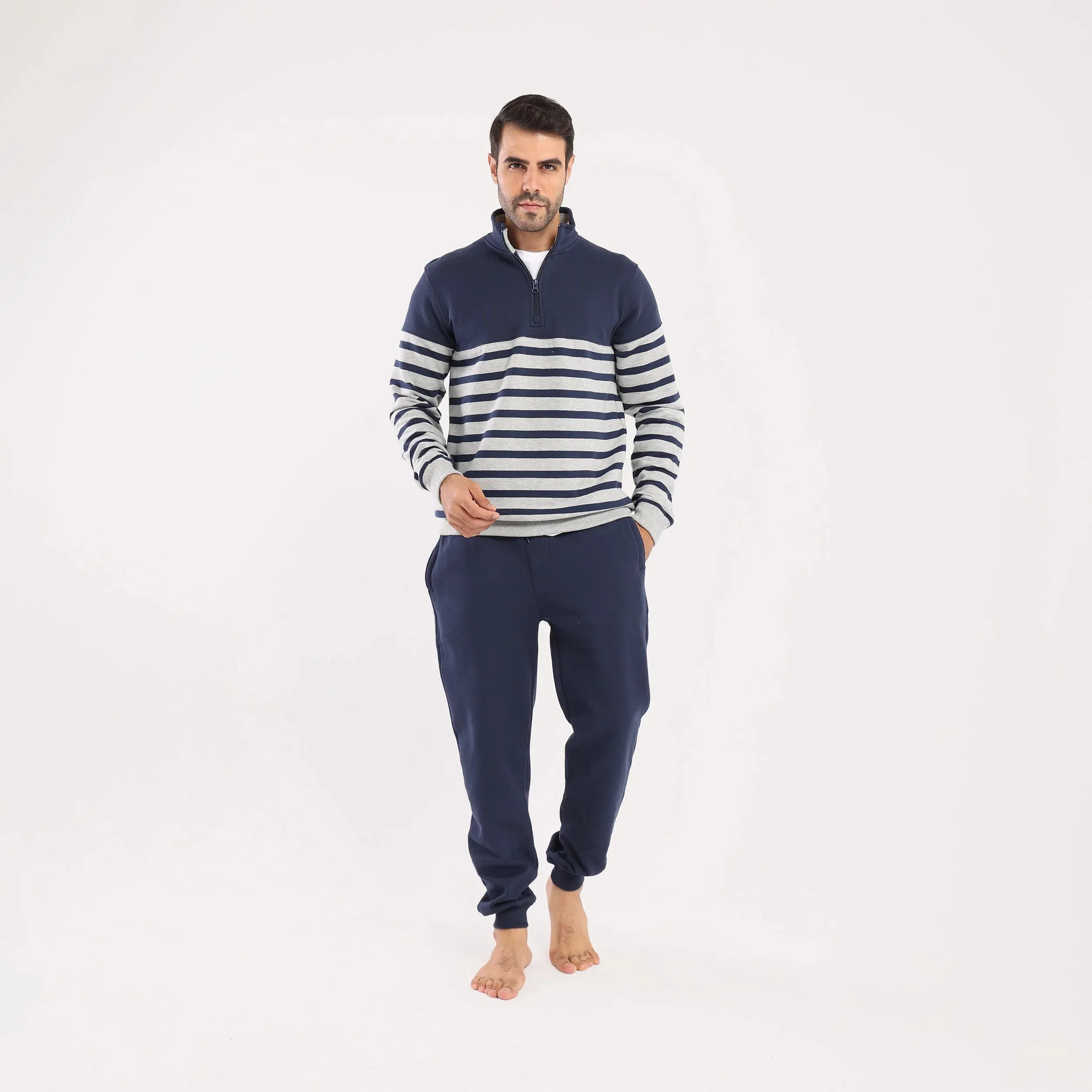 Men's two-piece dark blue pajama
