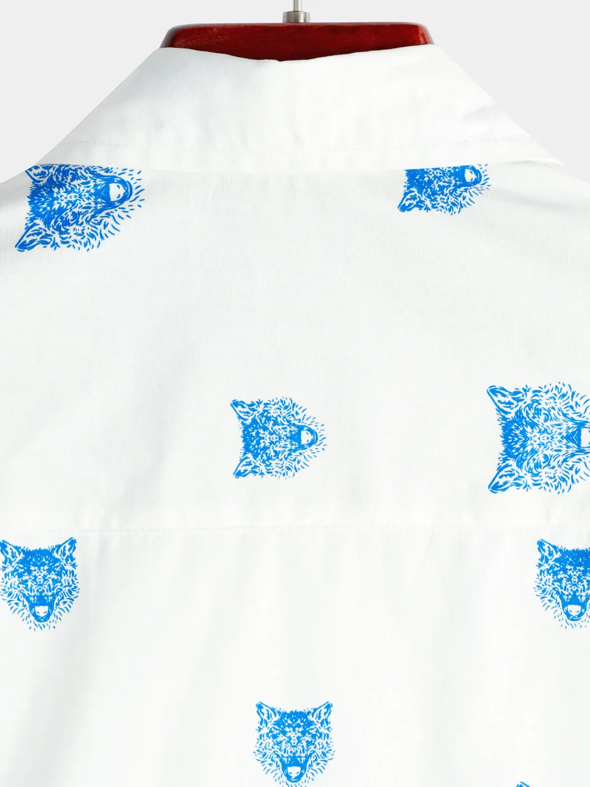 Men's Wolf Animal Print Button Casual Lapel White Short Sleeve Shirt