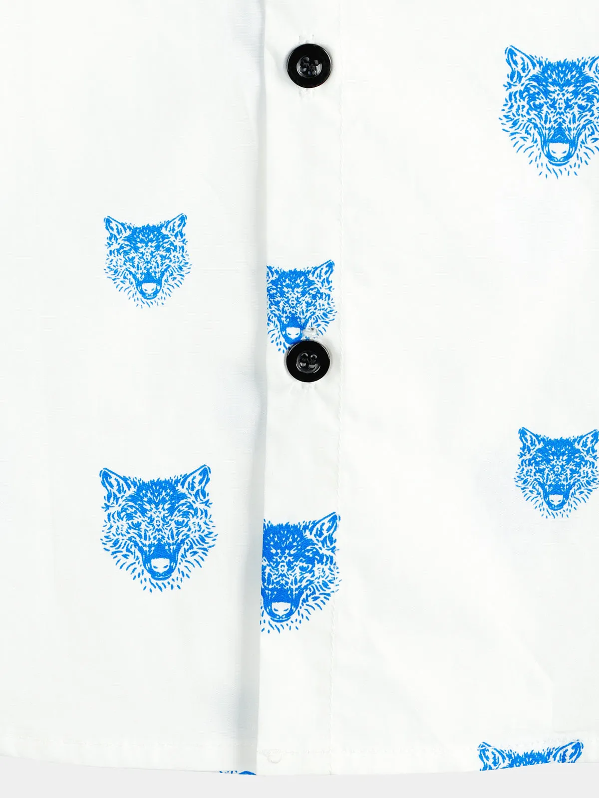 Men's Wolf Animal Print Button Casual Lapel White Short Sleeve Shirt