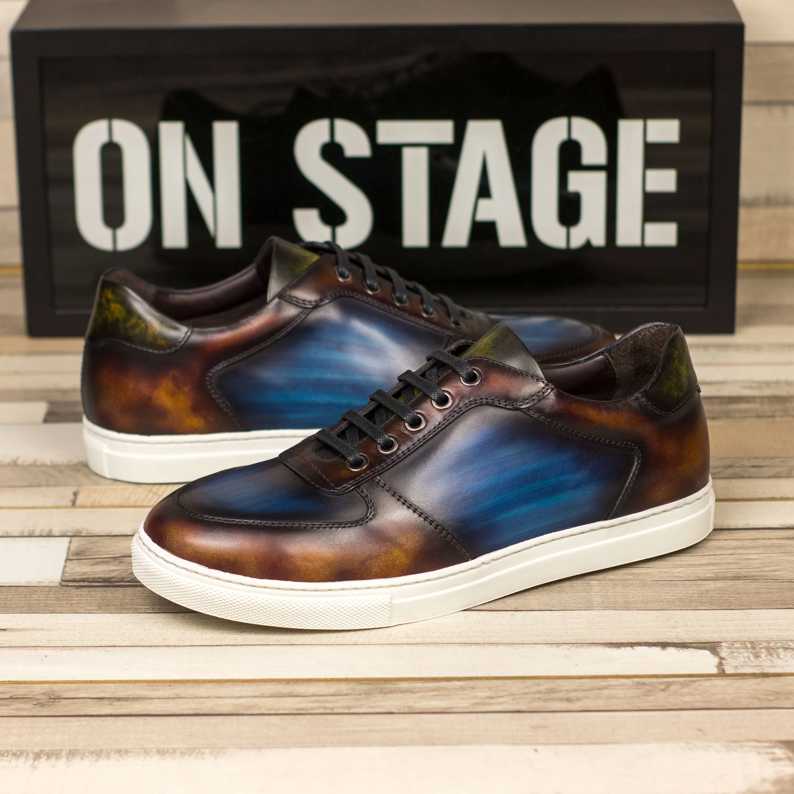 Navy & Brown Patina Low-Top Sneakers