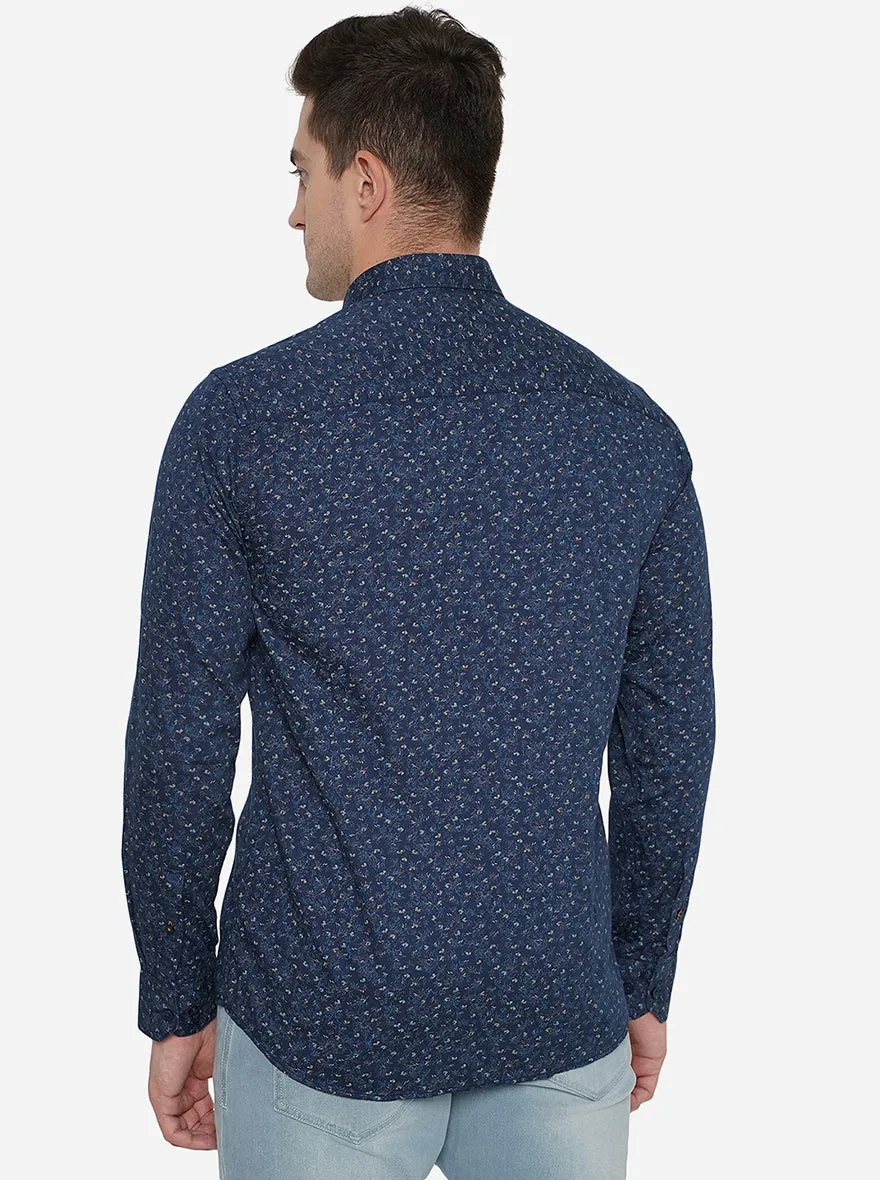 Navy Blue Printed Smart Fit Casual Shirt | Greenfibre