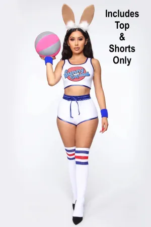 NEW Retails $72, Basketball Bunny Babe Costume, Tops & Shorts Only, Sz L/XL
