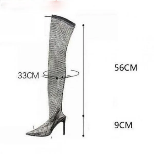 Nightclub Rhinestone Bling Summer Sunscreen Breathable Pointed Toe Super High Heels