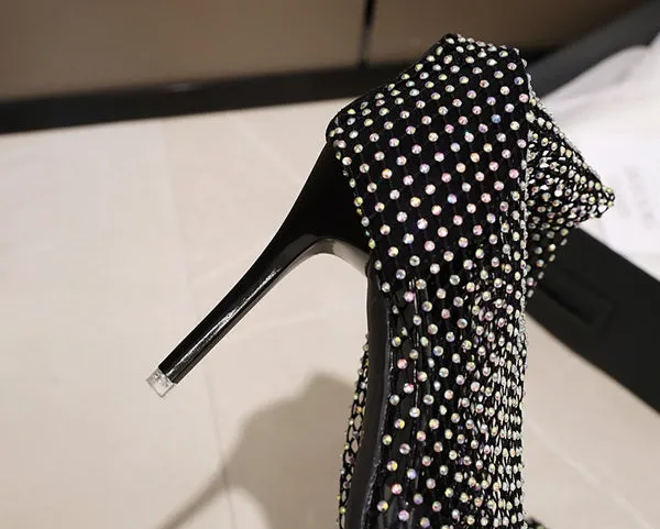 Nightclub Rhinestone Bling Summer Sunscreen Breathable Pointed Toe Super High Heels