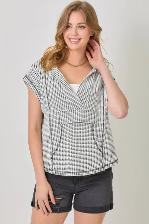 Notched V-Neck Oversized Hoodie Top