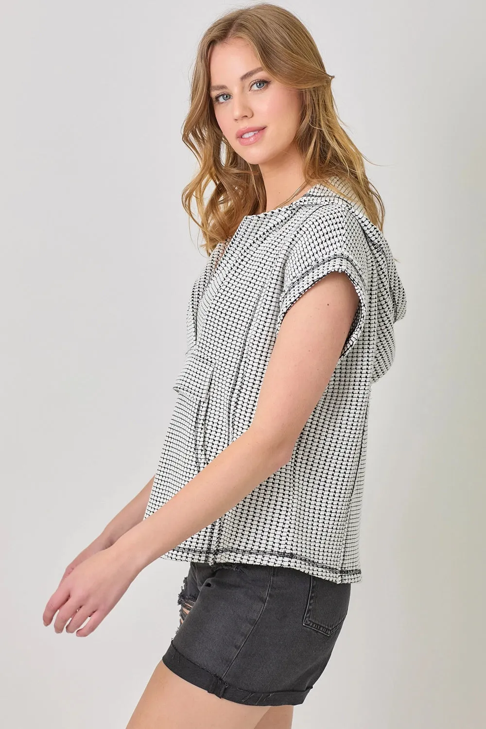 Notched V-Neck Oversized Hoodie Top