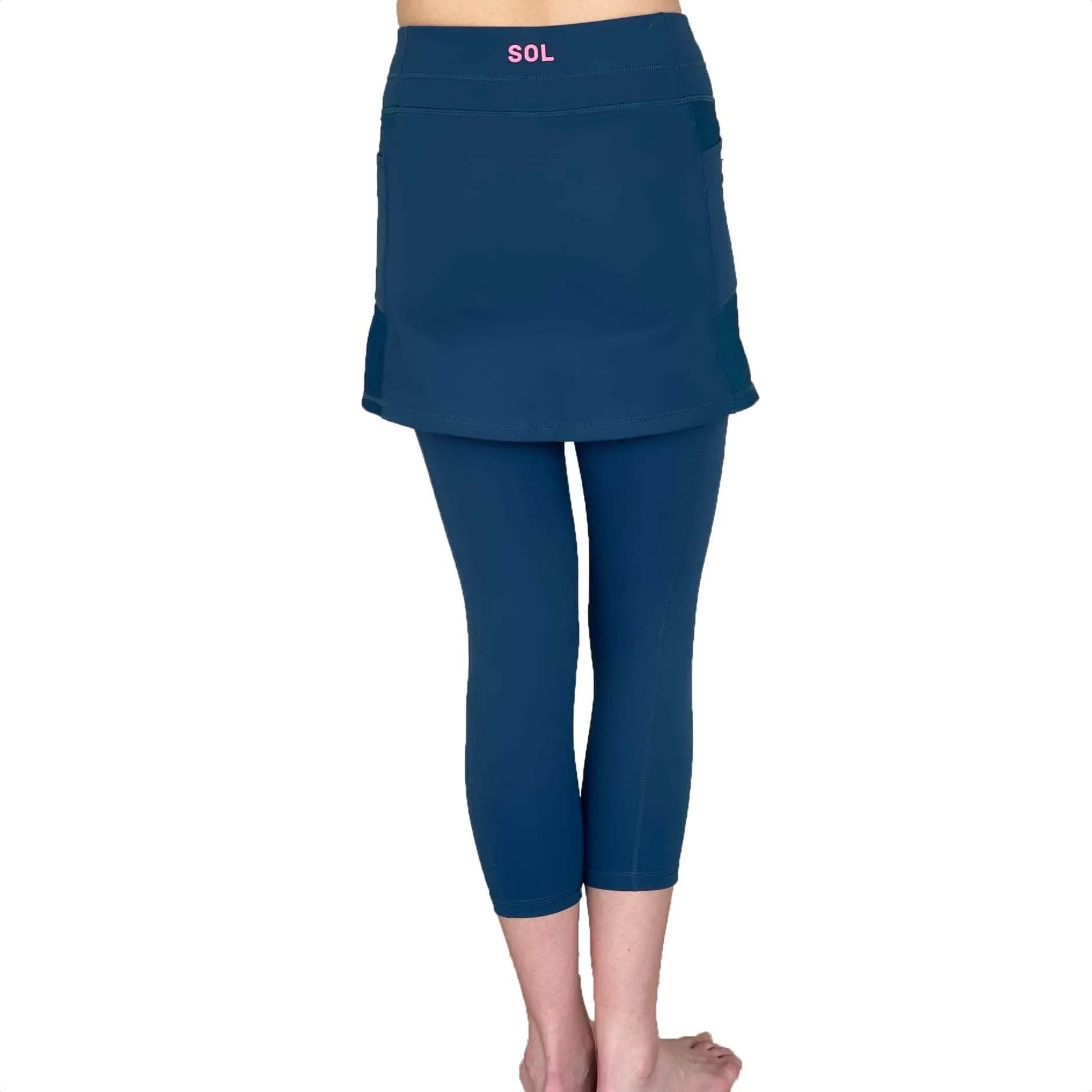 Peacock Teal Skirted Leggings Mid-Calf Length