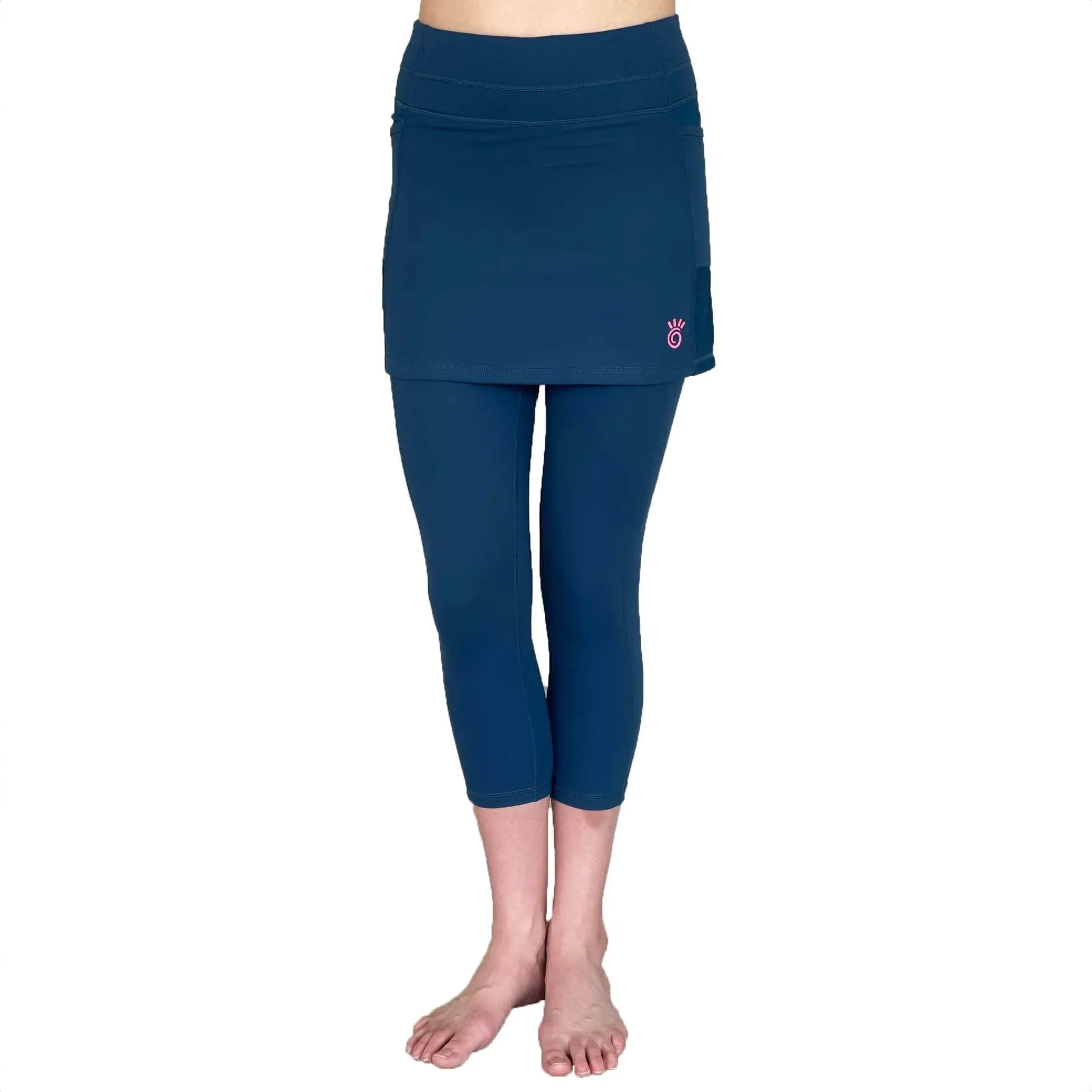 Peacock Teal Skirted Leggings Mid-Calf Length