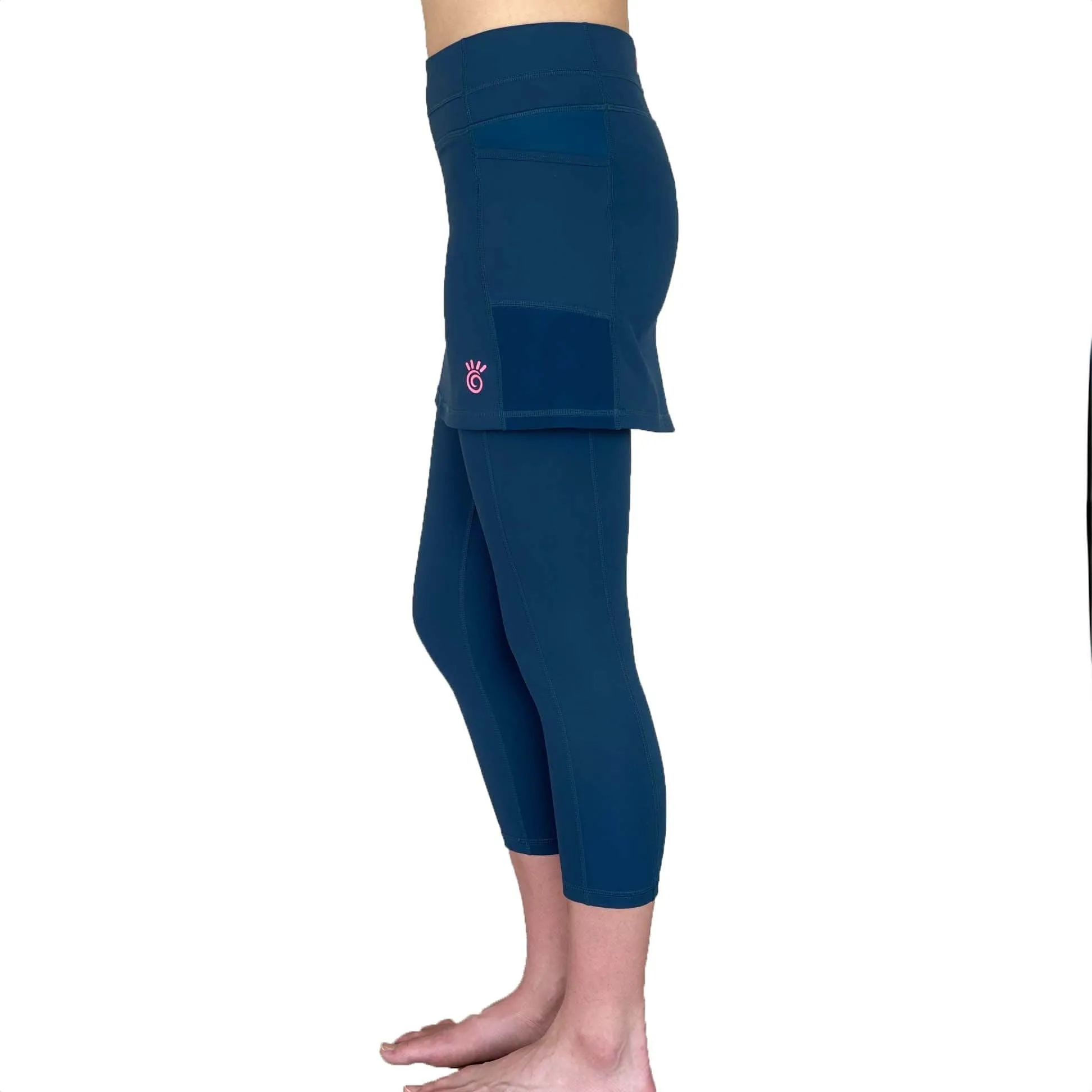 Peacock Teal Skirted Leggings Mid-Calf Length