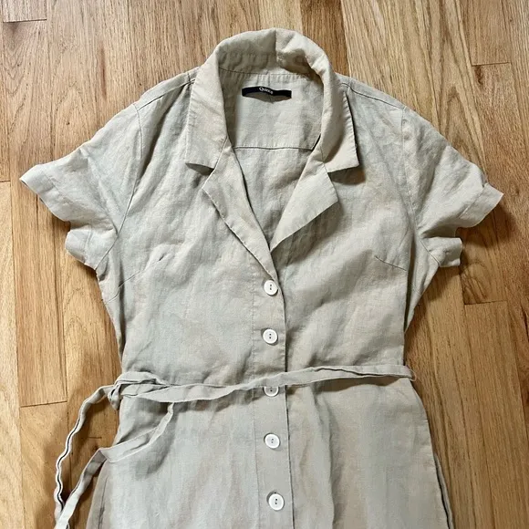 QUINCE european linen button front shirt dress beige driftwood size L