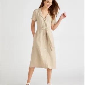 QUINCE european linen button front shirt dress beige driftwood size L