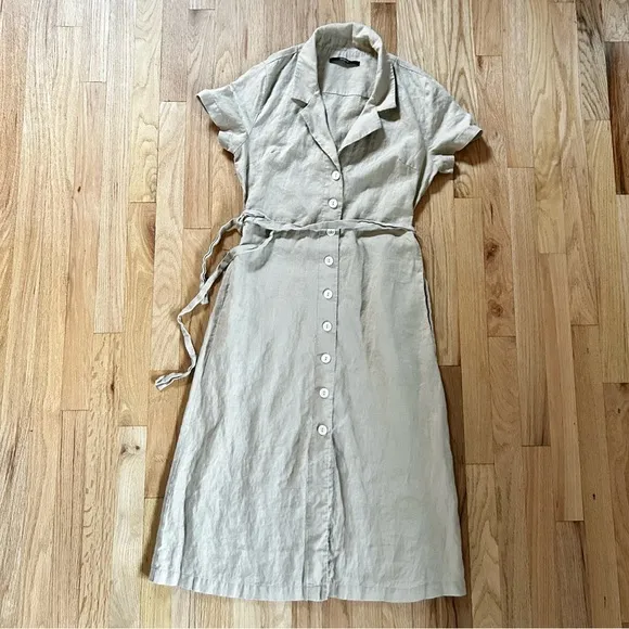 QUINCE european linen button front shirt dress beige driftwood size L