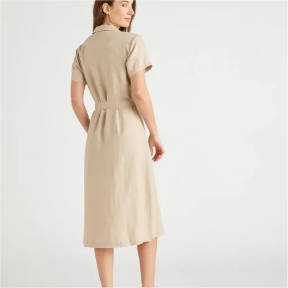 QUINCE european linen button front shirt dress beige driftwood size L