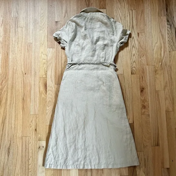 QUINCE european linen button front shirt dress beige driftwood size L