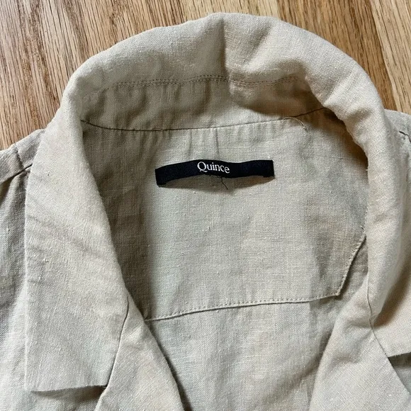 QUINCE european linen button front shirt dress beige driftwood size L