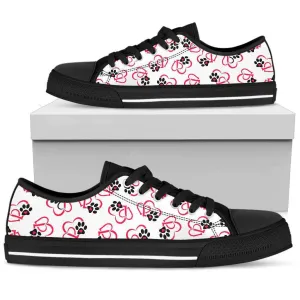 Red and White Hearts and Paws Low Top Sneaker - Black Custom Shoes