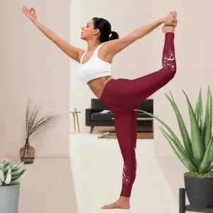 Red Floral Blossom Yoga Workout Leggings