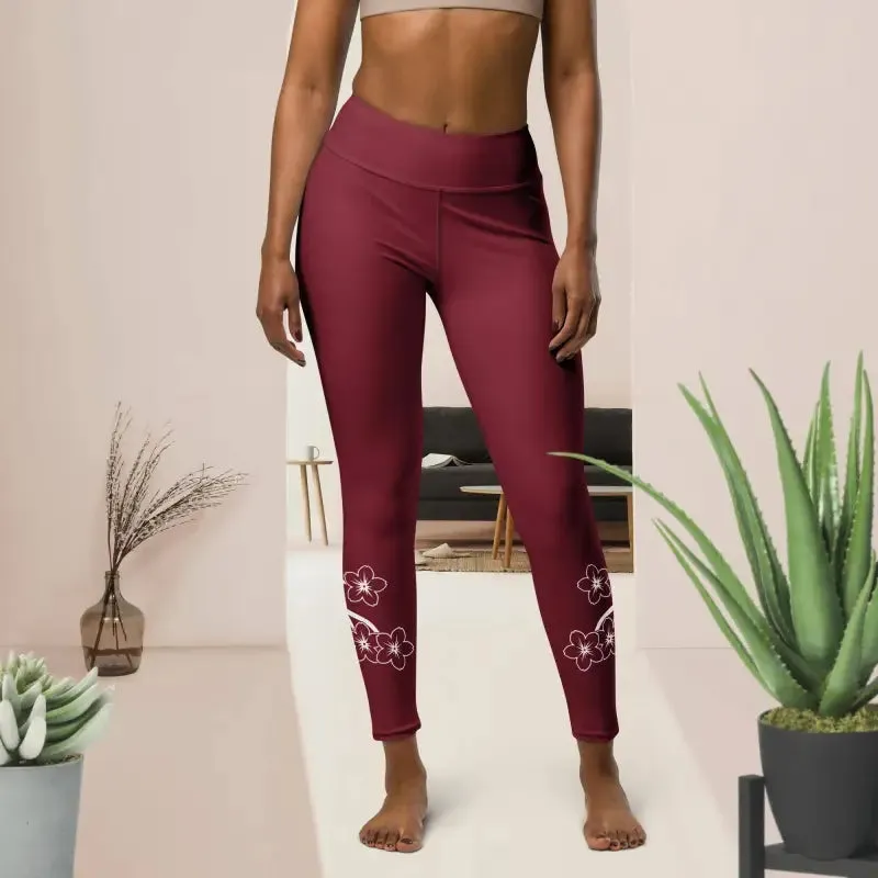 Red Floral Blossom Yoga Workout Leggings