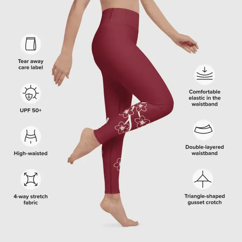 Red Floral Blossom Yoga Workout Leggings