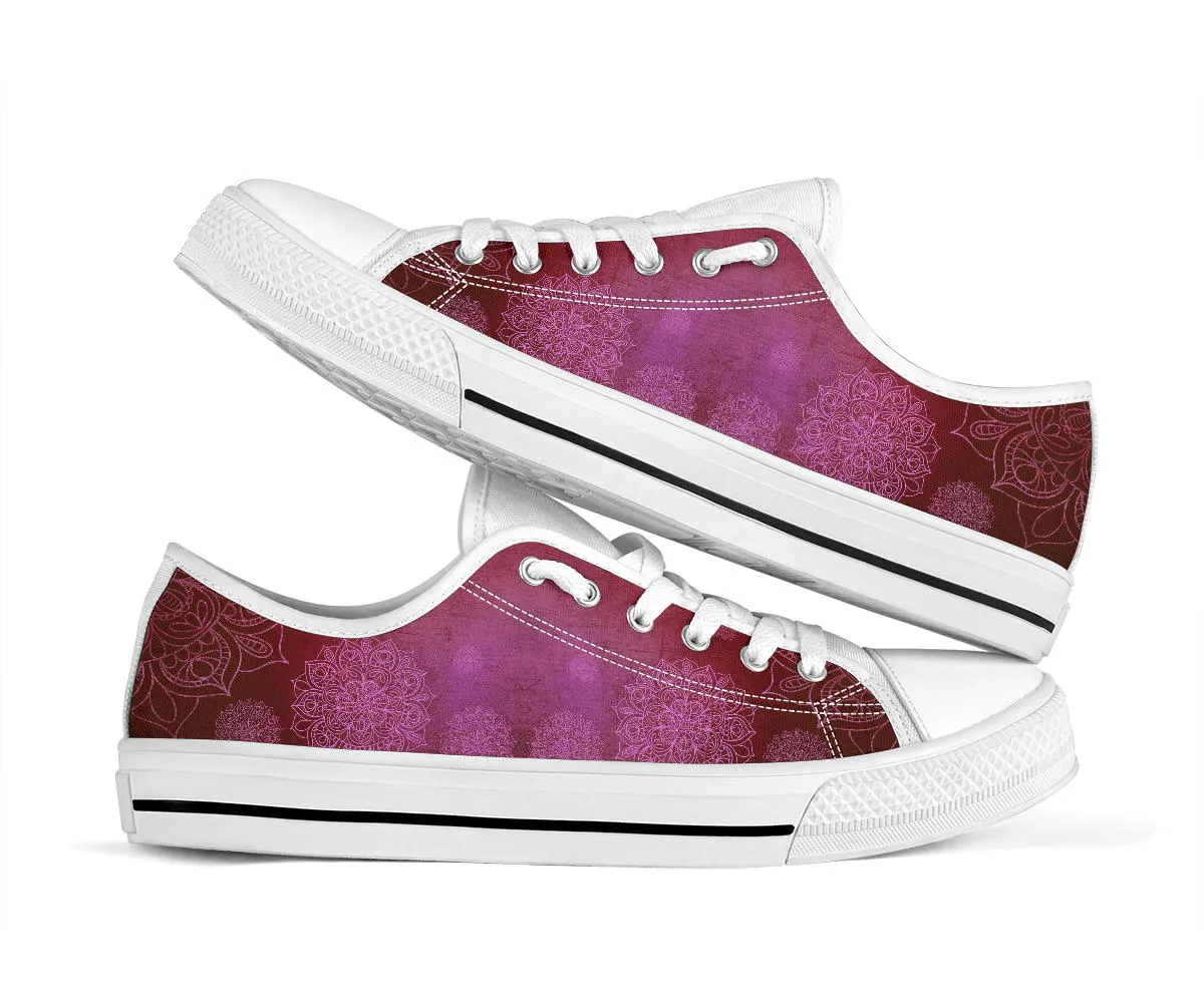 Red Pink Mandala Peace - Low Top Sneakers Shoes