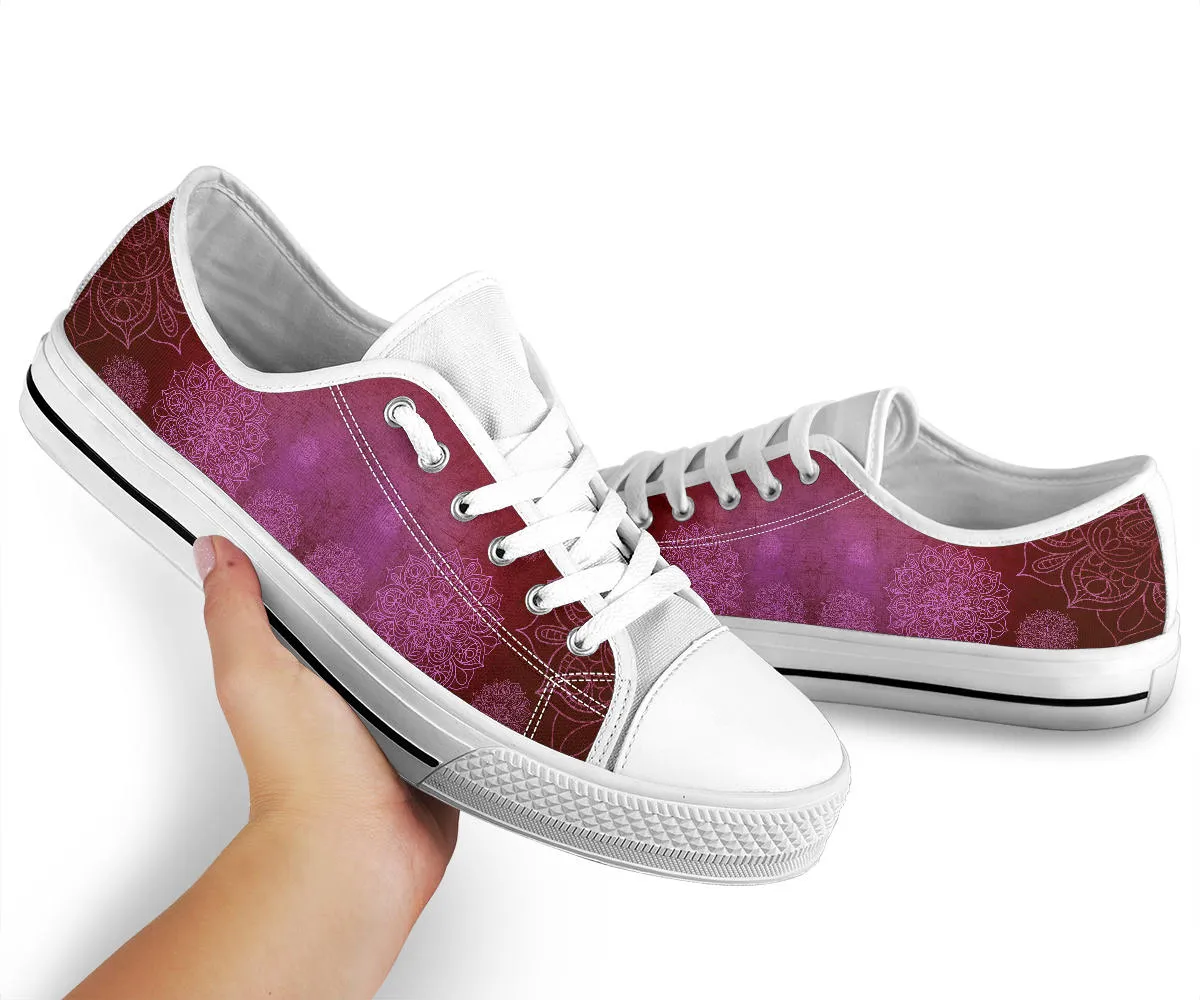 Red Pink Mandala Peace - Low Top Sneakers Shoes